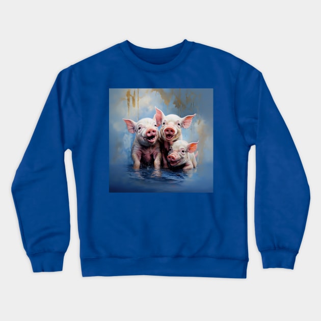 Cute Piglet Painting Crewneck Sweatshirt by Geminiartstudio